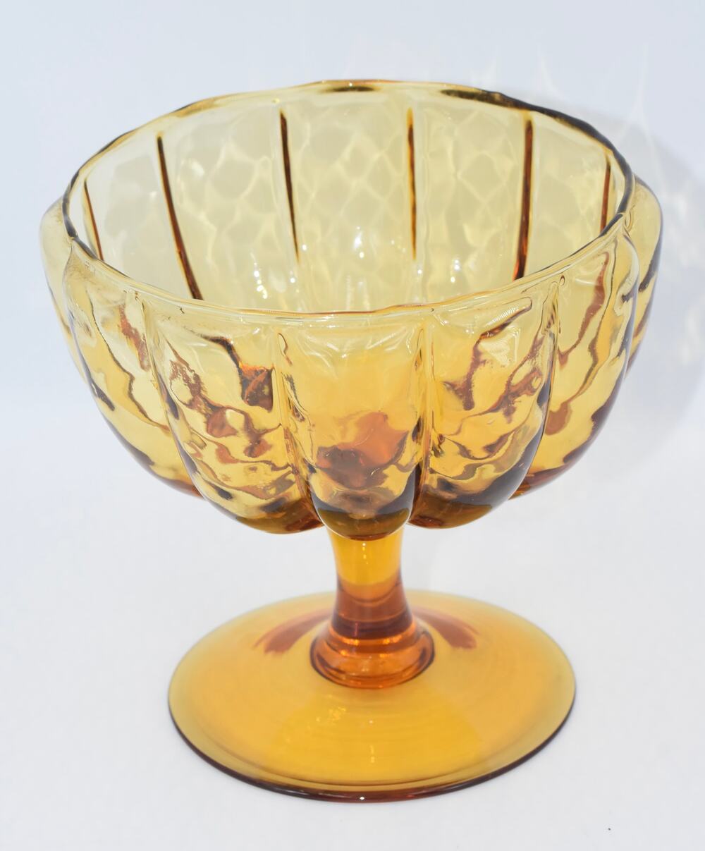 Empoli Mid Century Hand Blown Amber Glass Pedestal Compote Bowl